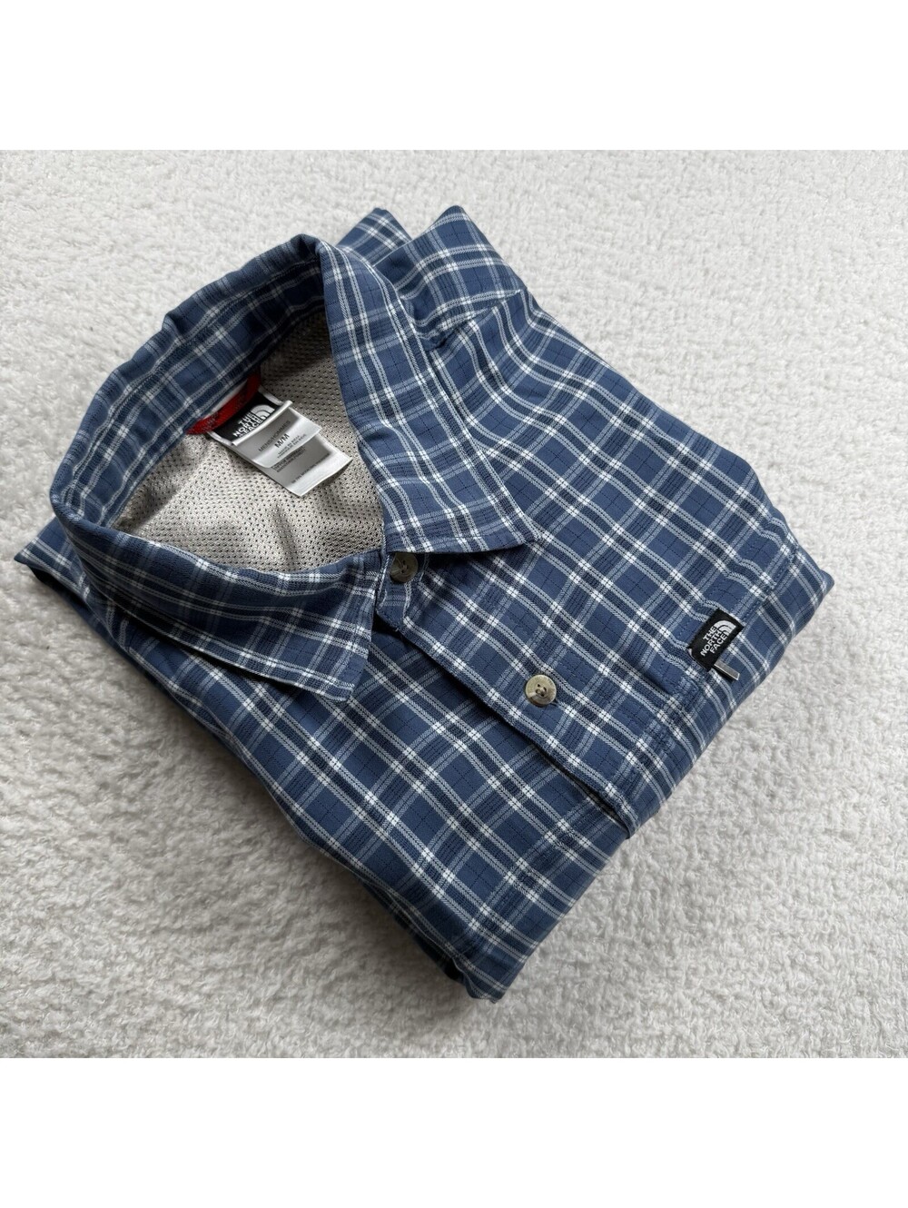 The North Face Men’s M Blue Plaid Long Sleeve Hiking Shirt Modal Roll Tab